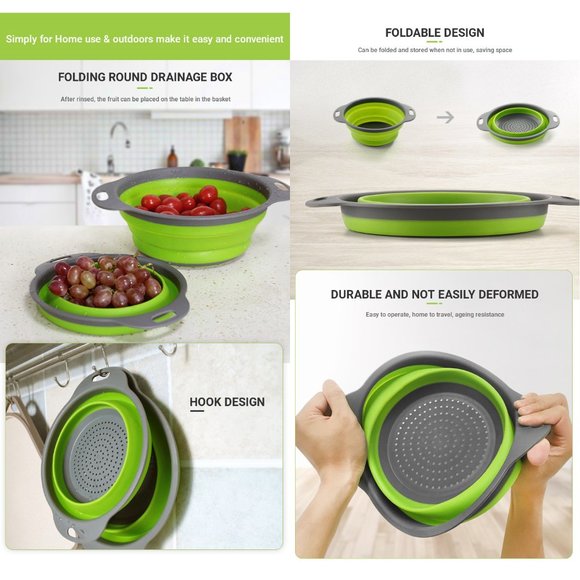 Set Of 2 Collapsible Colanders Strainers 8” - 2 Quart & 9.5” 3 Quart Color Red - Picture 7 of 8